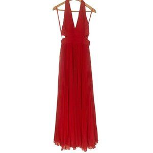 Hailey Adrianna Papell Red HalterNeck Maxi Evening Gown Sz 4 Elegant Formal Prom